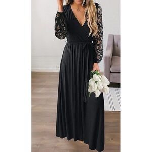 NWT Women's‎ Kranda Maxi Dress Floral Lace Long Sleeves Black - Size Small